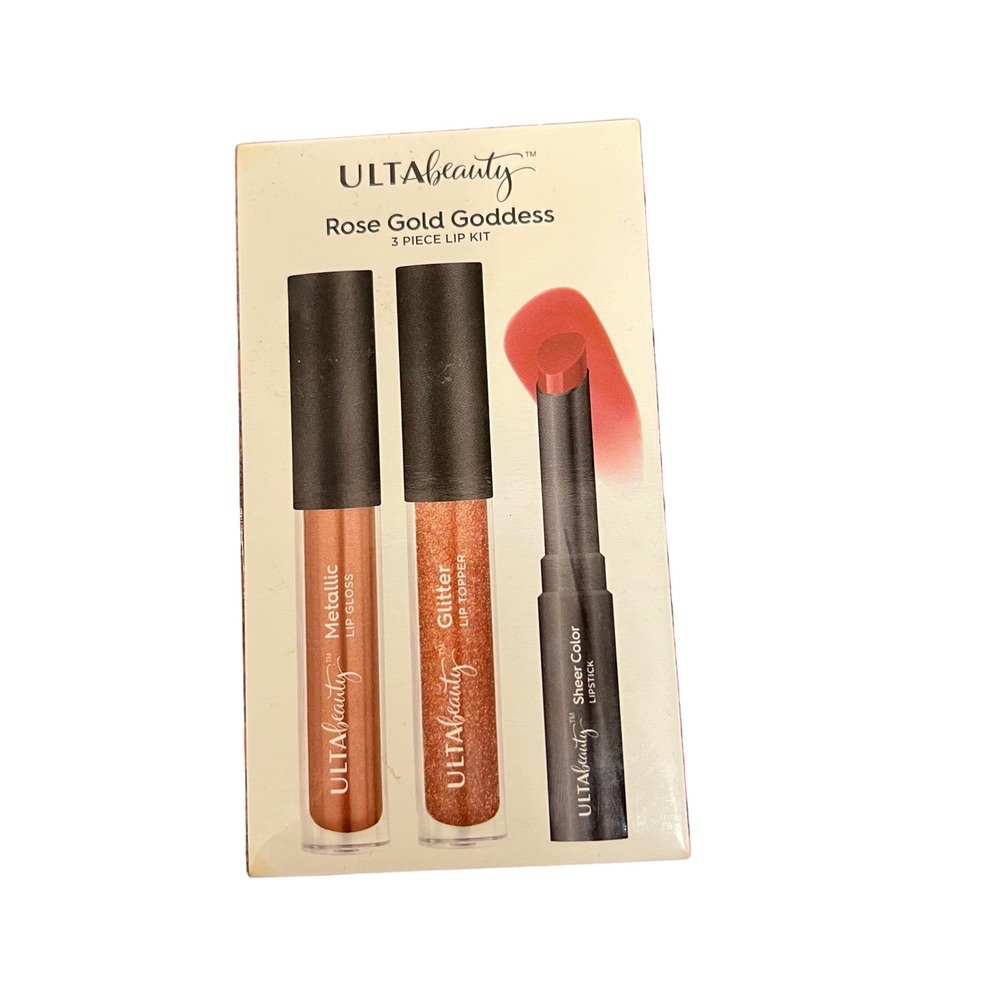 ULTA‎ Beauty Rose Gold Goddess 3 Piece Metallic Glitter Lip Gloss Lipstick New